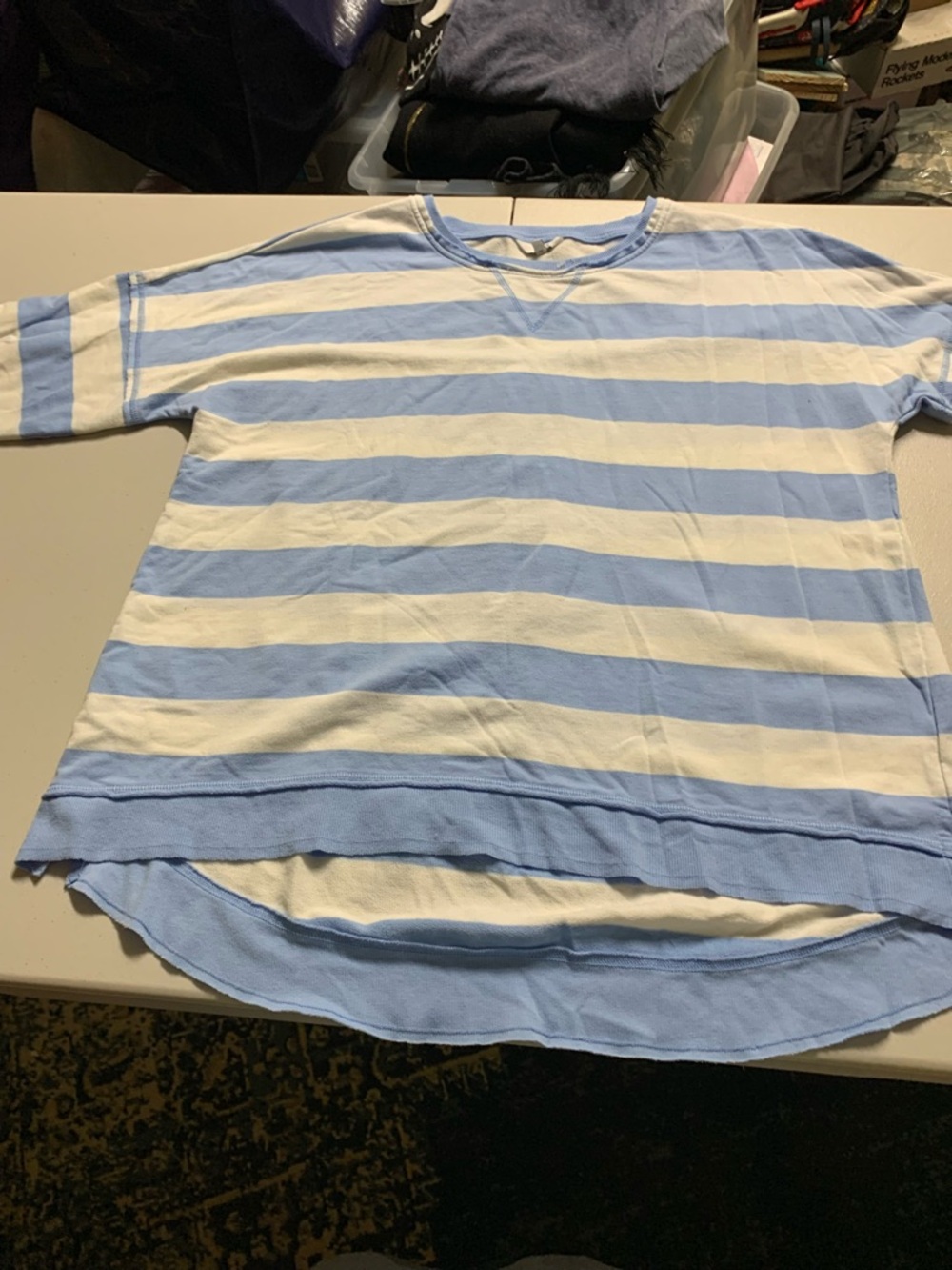 Crown & Ivy Light Blue and White Striped Tee